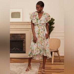 Floral Wrap Dress in Pastel Green